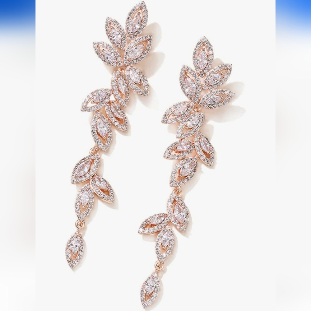 Rose Gold Crystal Leaf Earrings